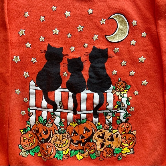 SOLD‼️ Vintage Halloween black cat pumpkin sweatshirt - Picture 2 of 4